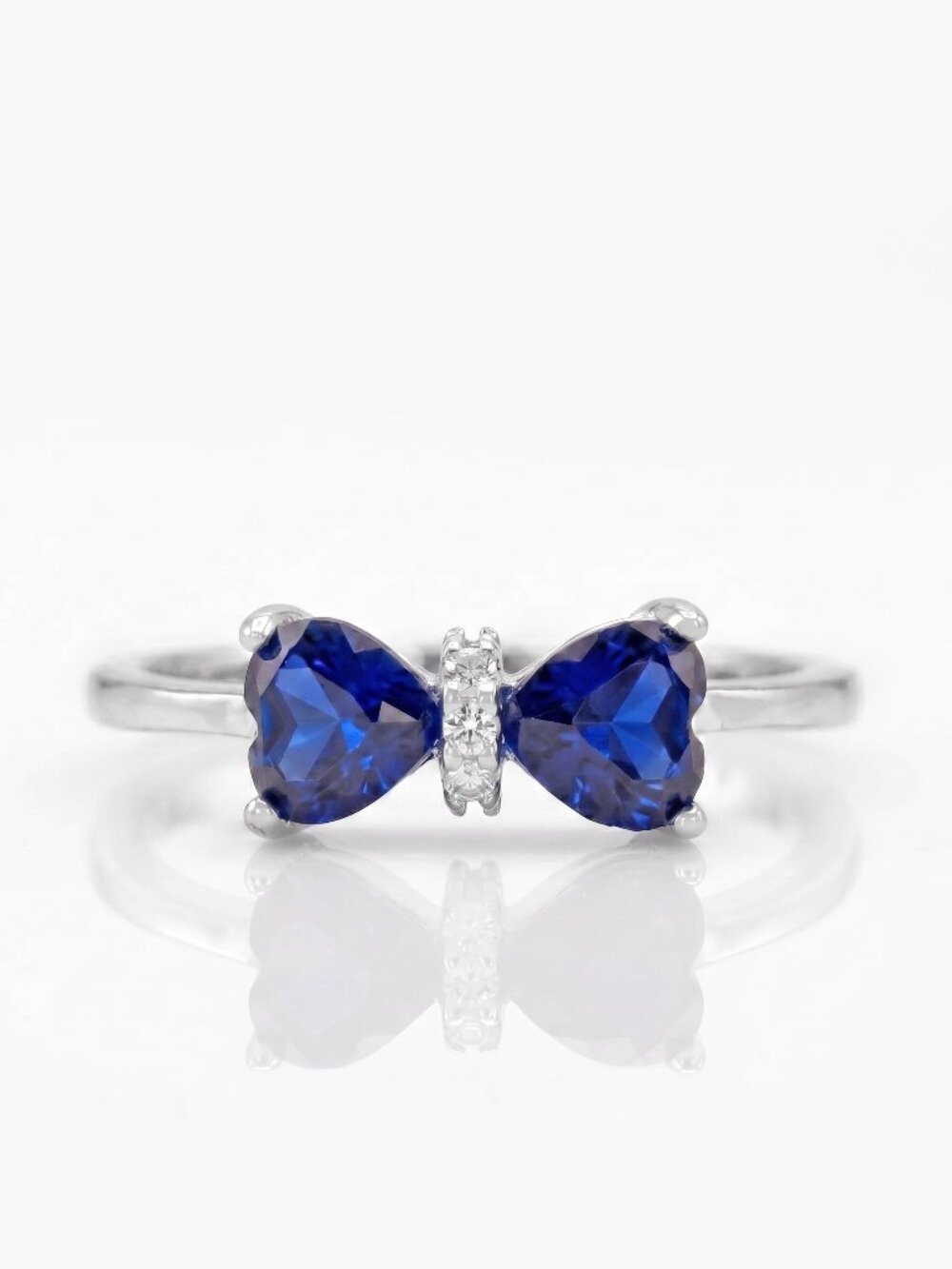 Dainty Blue Sapphire Bow Heart Gemstone ring - 925 Sterling Silver Charmed Aroma - Picture 4 of 4